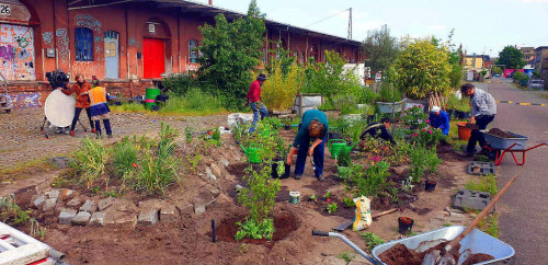 Gartenarbeit im Sinne von 'urban gardening'